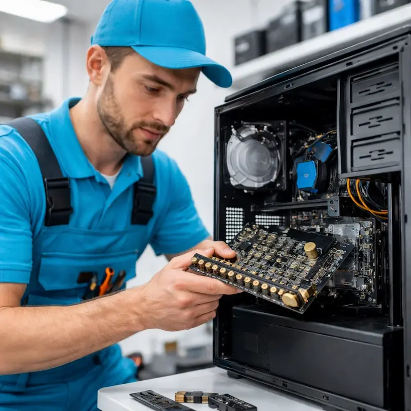 Мастер устанавливает звуковую карту на ПК в Семилуках